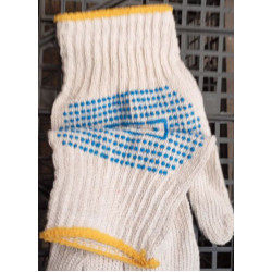 Перчатки х/б білі з голубою прорезинкою